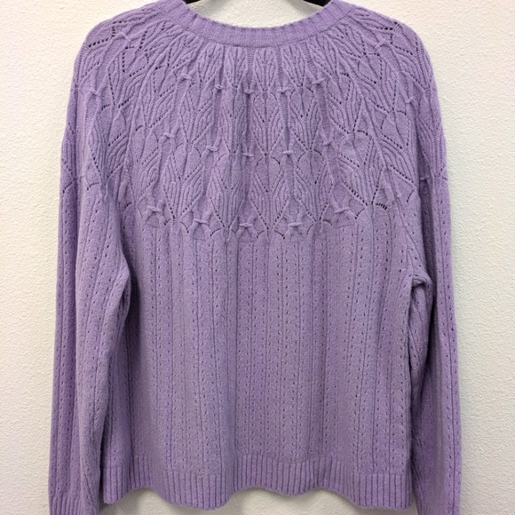 Talbots Lilac Pointelle Round Yoke Cotton Wool Blend Sweater sz XL - Picture 6 of 10